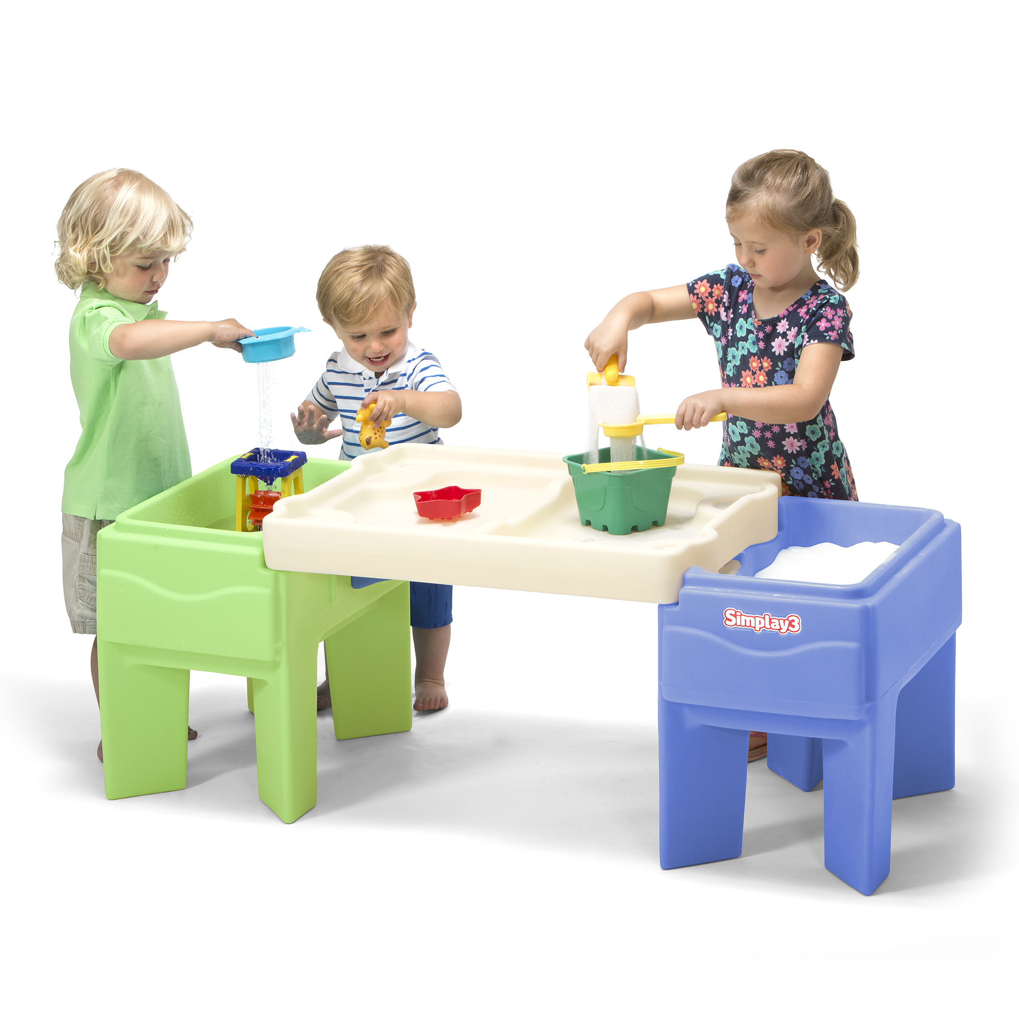 Simplay3 In-and-Out Sand and Water Sensory Activity Table for Toddlers, Kids All-Purpose Table with Lid and Built-In Storage, Blue and Green.