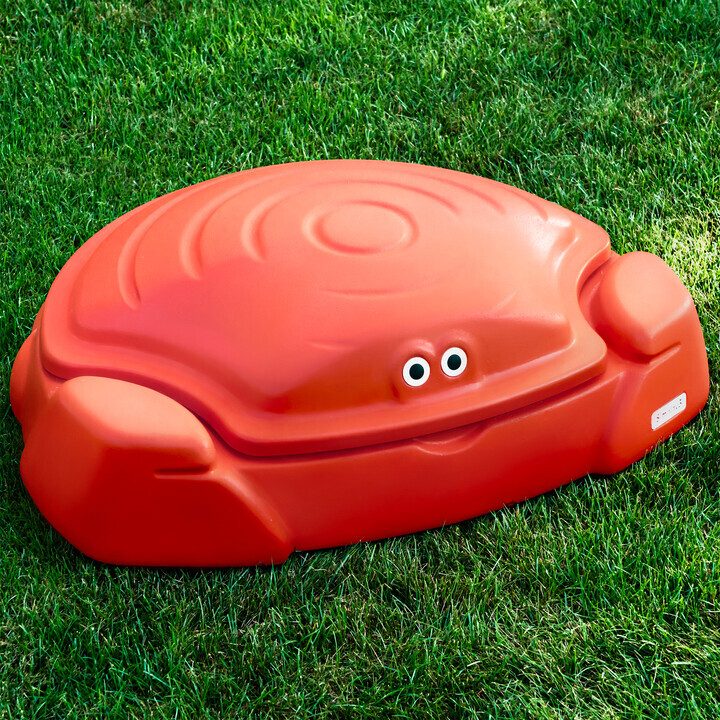 Simplay3 Coastal Crab Sandbox - Red smiling crab shaped sandbox for toddlers with built in seats for optimized play. 