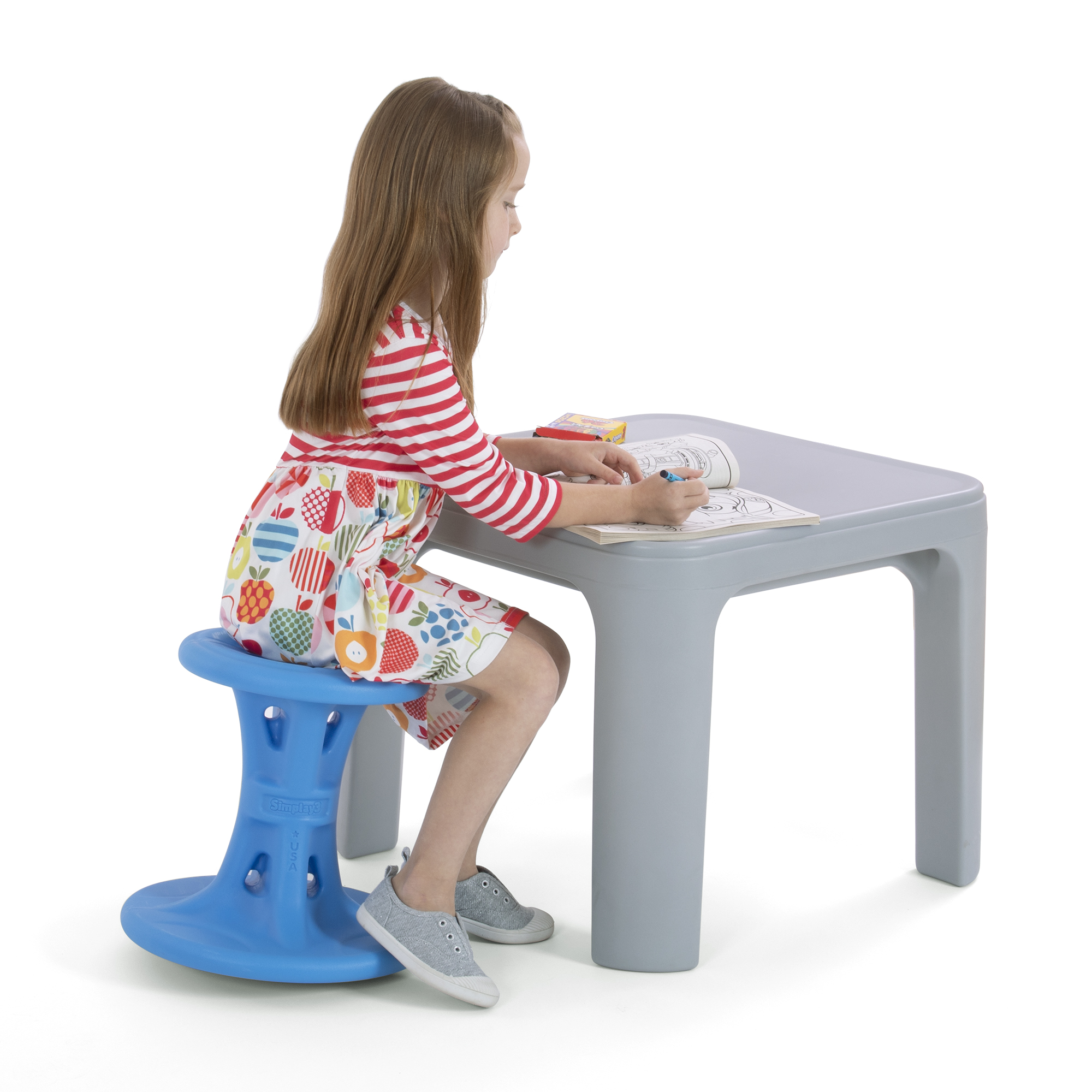 Simplay3 14" Play Around Wiggle Chairs 2-Pack, Kids Wobble Stools for Improved Focus and Attention - Blue, Made in USA