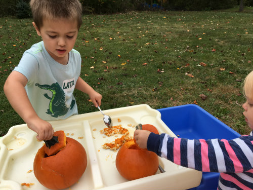 Give each child a spoon to dig out the insides of the pumpkin.