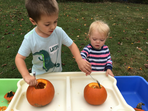 Let the kids play with the different textures while the adult helping cuts out the jack-o-lantern face