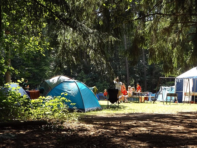 Family camping outdoors