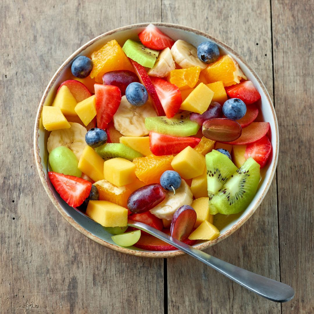 fruit salad in a bowl, easy snack for kids to make and will love, rainbow fruit salad, fruit salad for kids