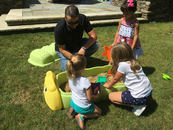 Family playing outside