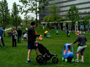 Kids and parents enjoyed ride on toys on the green