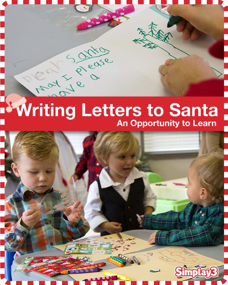 Writing letters to Santa, an opportunity to work on fine motor skills, proper pencil holding and letter recognition.